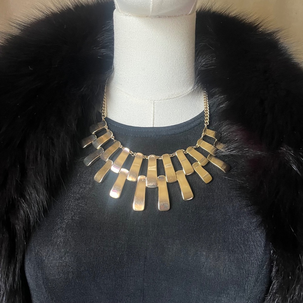 Gold Statement Bib Necklace Chunky Fringe Bold 90s Liz Claiborne - Picture 7 of 7